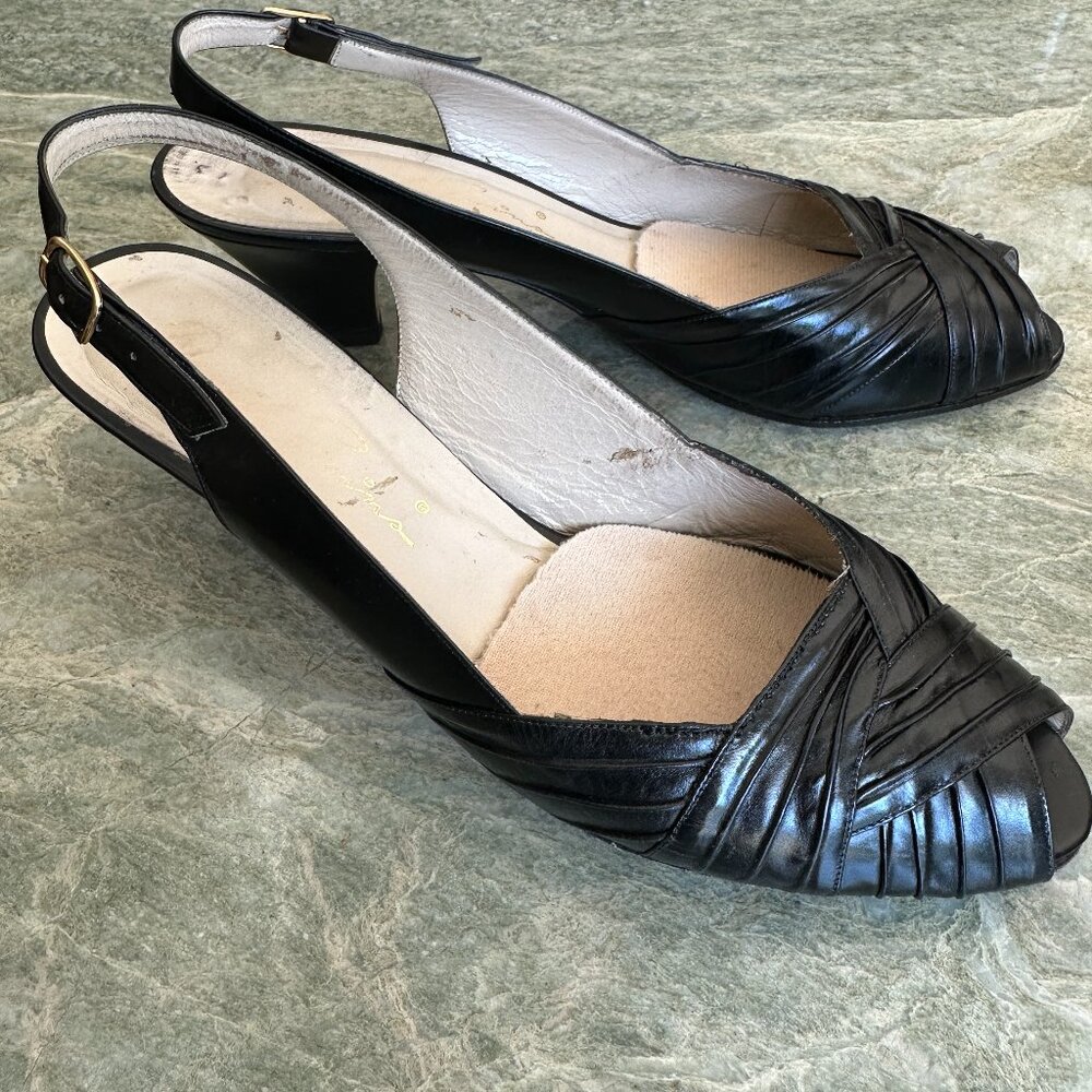 Vintage Evins Italian Leather Sling Back Pumps | Black Size 9.5